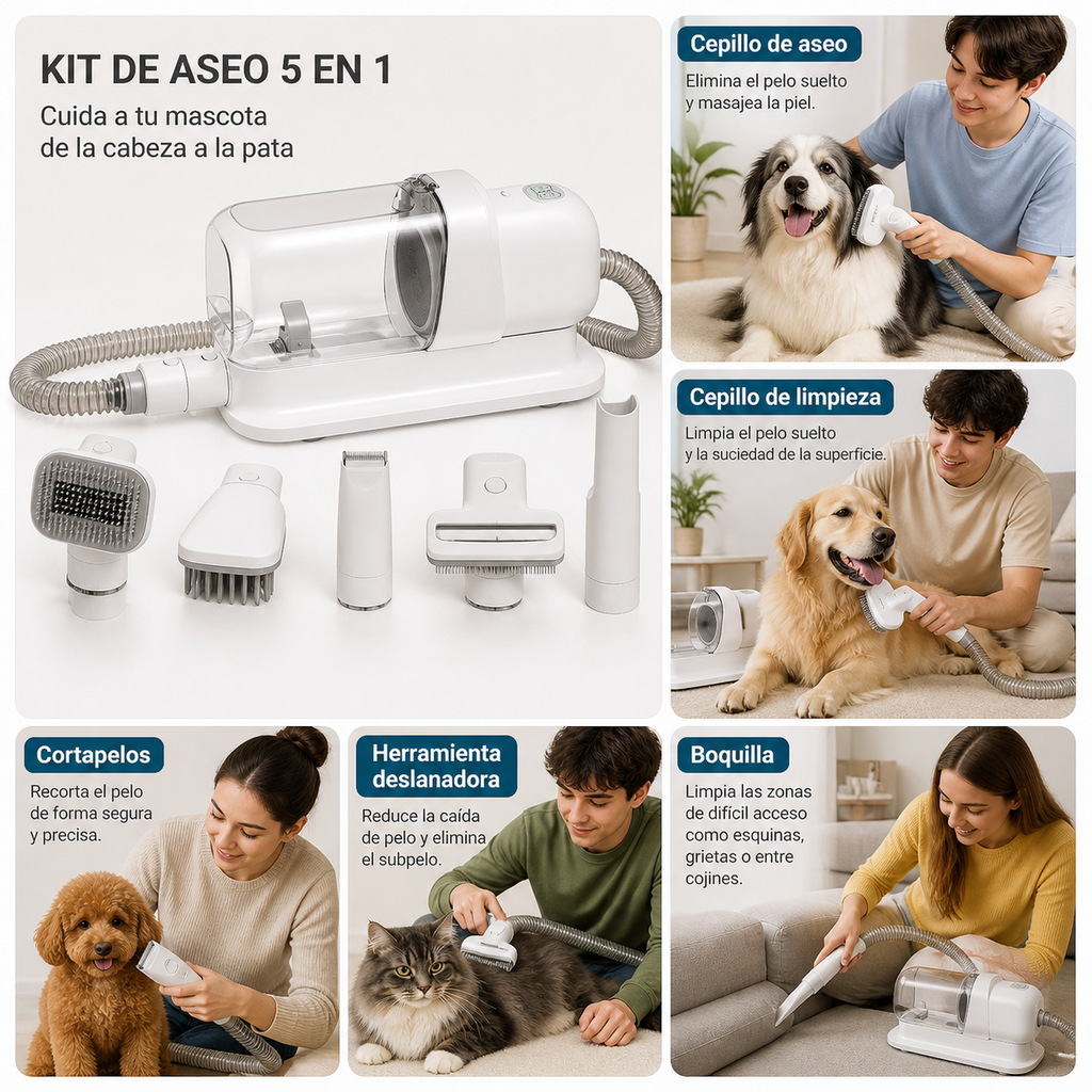 KIT DE ASEO PARA MASCOTAS 5 EN 1