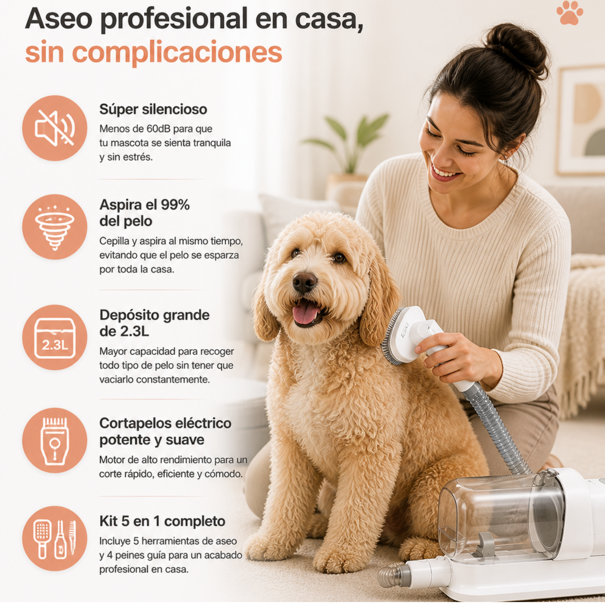 KIT DE ASEO PARA MASCOTAS 5 EN 1